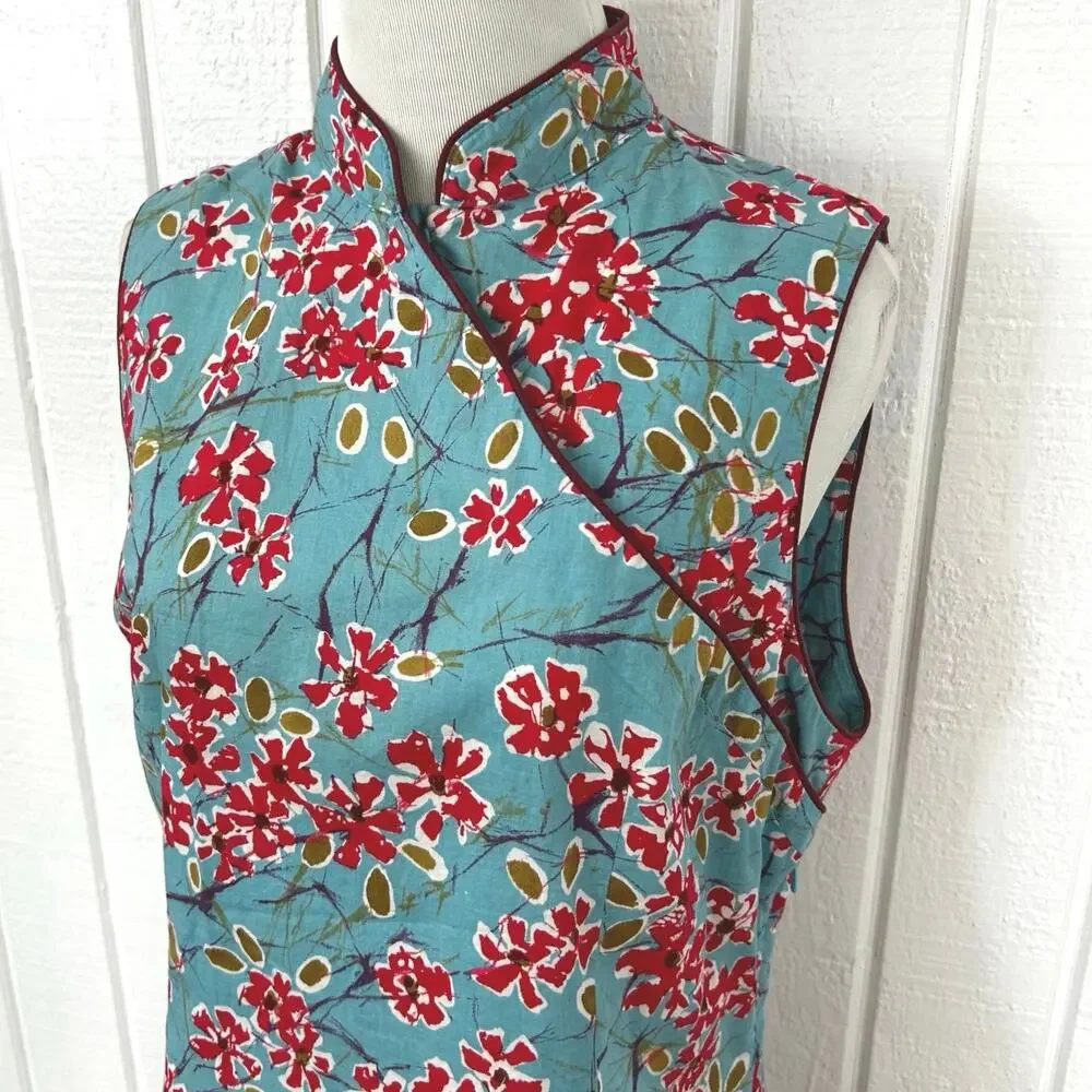 Vintage Lucky Brand Mandarin Collar Floral Top Sleeveless Cotton Large - Picture 3 of 9